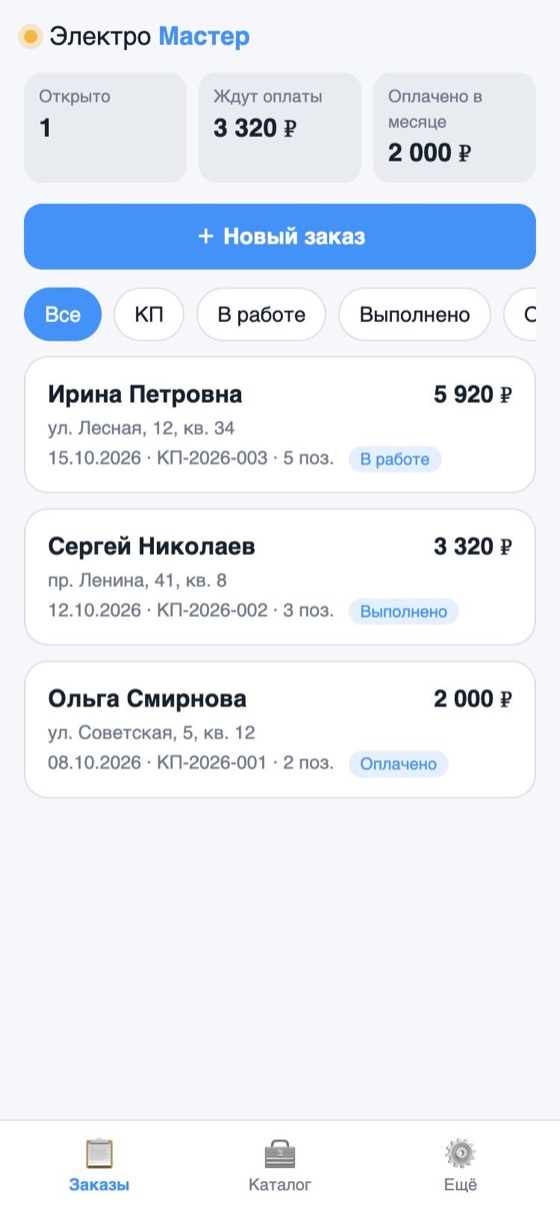 Список заказов со статусами и суммами